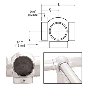 CRL Polished Stainless 2-5/8" Ball Type Side Outlet Tee for 1-1/2" Thin Wall Tubing