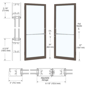 CRL-U.S. Aluminum Bronze Black Anodized Custom Pair Series 250T Narrow Stile Butt Hinge Thermal Entrance Doors for Surface Mount Door Closers