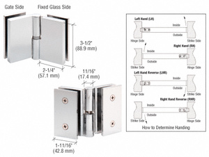 CRL 316 Polished Stainless Single Acting Left Hand Glass-to-Glass Gate Pivot Hinge