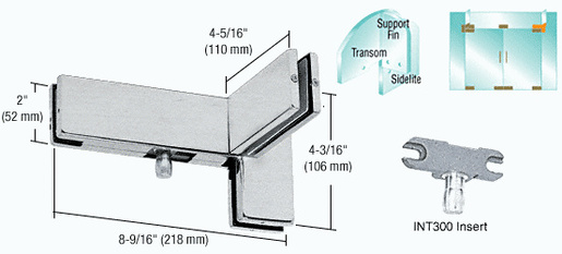 CRL Brushed Stainless Left Hand Sidelite Transom Patch with Support Fin Bracket and 1NT300 Insert