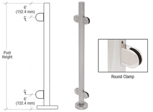 CRL Brushed Stainless 36" Steel Round Glass Clamp 180 Degree Center Post Railing Kit