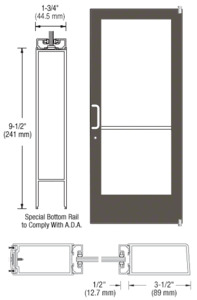 CRL-U.S. Aluminum Bronze Black Anodized 400 Series Medium Stile Active Leaf of Pair 3'0 x 7'0 Offset Hung with Pivots for Surf Mount Closer Complete Door Std. Lock and 9-1/2" Bottom Rail