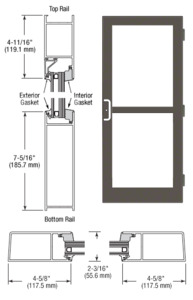 CRL-U.S. Aluminum Dark Bronze/Black Anodized Class 1 StormFront™ Series Custom Single Butt Hinge Entrance Door For Panic and Surface Mount Door Closer