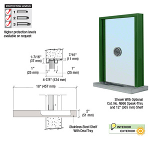 CRL KYNAR® Painted (Specify) Aluminum Standard Inset Frame Exterior Glazed Exchange Window with 18" Shelf and Deal Tray