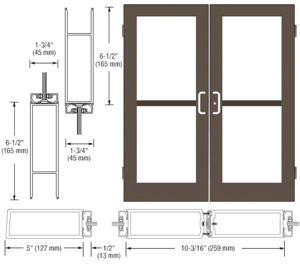 CRL-U.S. Aluminum Class I Bronze Black Anodized Custom Size Pair Series 550 Wide Stile Butt Hinge Entrance Door For Panics and Overhead Concealed Door Closers