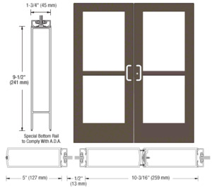 CRL-U.S. Aluminum Bronze Black Anodized Custom Pair Series 550 Wide Stile Center Pivot Entrance Doors With Panics for Overhead Concealed Door Closers
