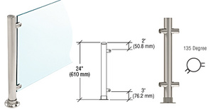 CRL Brushed Stainless 24" High 1" Round Slimline Series Straight Front Counter/Partition 135 Degree Post