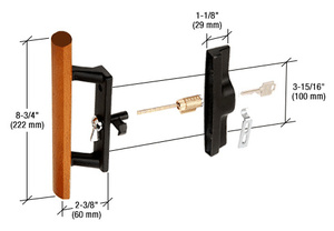CRL Wood/Black Keyed Internal Lock Sliding Glass Door Handle Set with 3-15/16" Screw Holes for Viking Doors