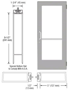 CRL-U.S. Aluminum Clear Anodized Custom Size Single Series 550 Wide Stile Butt Hinge Entrance Door for Surface Mount Door Closer