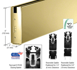 CRL Polished Brass 6" Custom Length Square Sidelite Rail for 3/8" and 1/2" Glass