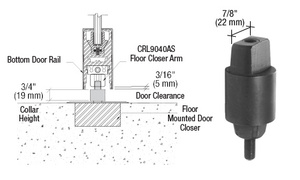 CRL Floor Mounted Closer 3/4" (19.1mm) Collar Height Tapered Type Spindle