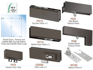 CRL Black Bronze Anodized European Patch Door Kit for Double Doors for Use with Fixed Transom and One Sidelite - With Lock