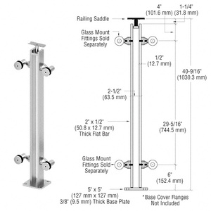 CRL Polished Stainless 42" P8 Series 180º Center Post Fixed Fitting Railing Kit