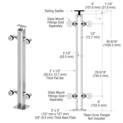 CRL Polished Stainless 42" P8 Series 180º Center Post Fixed Fitting Railing Kit