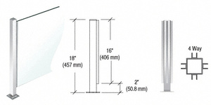 CRL Polished Stainless 18" High 1" Square PP47 Mini Plaza Series Partition 4-Way Post With U-Channel