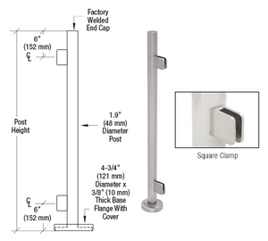 CRL Brushed Stainless Steel 36" Tall Round End Post Kit with Square Clamps