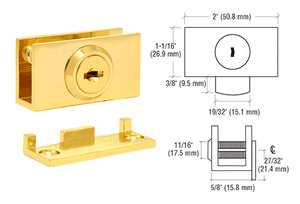 CRL Brass Cam Lock with Stop Plate for 1/4" or 3/8" Glass - Keyed Alike