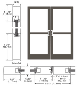 CRL-U.S. Aluminum Dark Bronze/Black Anodized Class 1 IG500 Series Custom Pair StormFront™ Gear Hinged Entrance for Panic and Surface Closer