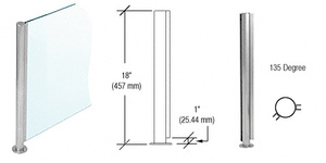 CRL Brushed Stainless 18" x 1" SBPP08 Slimline Series Round 135 Degree Partition Post