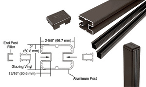 CRL Matte Bronze AWS 2" x 2-5/8" Rectangular 180 Degree 60" Center Post Kit