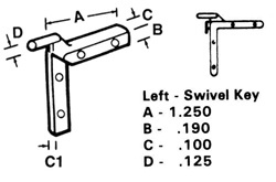 CRL Left Nylon Swivel Key - 1.250" Leg; .100" Width - 20/Pk