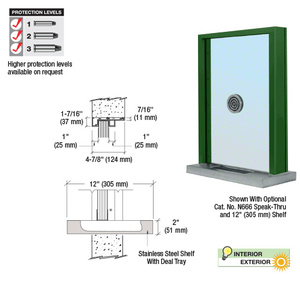 CRL KYNAR® Painted (Specify) Aluminum Standard Inset Frame Exterior Glazed Exchange Window with 12" Shelf and Deal Tray