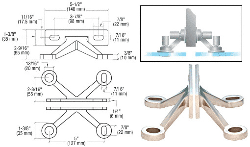 CRL Polished Stainless Four Arm 'V' Wall/Fin Mounted Fitting