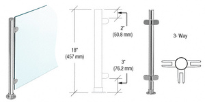 CRL Polished Stainless 18" x 1" PP49 Slimline Series Round Partition 3-Way Post