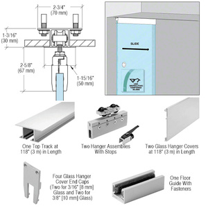 CRL50 Satin Anodized Series Single Sliding Door Dropped Ceiling Mount Kit