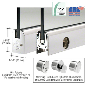 Polished Stainless Low Profile Tapered DRS Door Patch Rail With Lock for 3/8" Glass - 8" Length