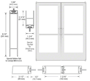 CRL-U.S. Aluminum White KYNAR® Paint Custom Pair Series 400 Medium Stile Offset Pivot Entrance Doors for Overhead Concealed Door Closers