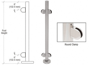 CRL Brushed Stainless 42" Steel Round Glass Clamp 135 Degree Center Post Railing Kit