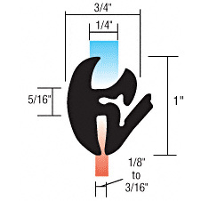 CRL One-Piece Self-Sealing Universal Weatherstrip 1/8" to 3/16" Panel - 1/4" Glass