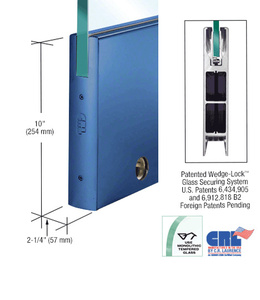 CRL Custom Color 3/4" Glass 10" Square Door Rail With Lock - Custom Length
