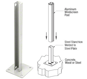 CRL Sky White AWS Steel Stanchion for 90 Degree Rectangular Corner Post