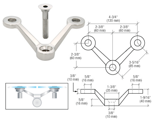 CRL Polished Stainless Double Arm Spider Fitting 'V' Post Mount