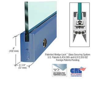 CRL Custom Color 3/4" Glass 4" Square Door Rail With Lock - Custom Length