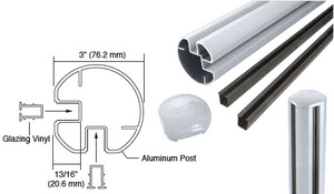 CRL Mill AWS 3" Diameter Round 90 Degree 72" Corner Post Kit