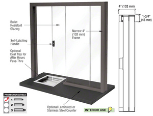 CRL Dark Bronze Bullet Resistant Level 1 Manual Sliding Service Window