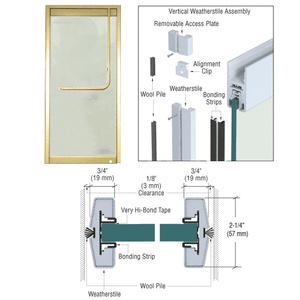 CRL Custom Polished Brass Vertical Weatherstile Kits for 3/4" Glass Single Doors