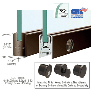 CRL Black Bronze Anodized 1/2" Glass Low Profile Square Door Rail with Lock - 35-3/4" Length