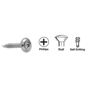CRL Chrome 8 x 1-1/4" Oval Head Phillips Self-Drilling Screws with Countersunk Washers