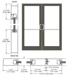 CRL-U.S. Aluminum Dark Bronze/Black Anodized Class 1 IG500 Series Custom Pair StormFront™ Geared Hinged Entrance for Surface Closer