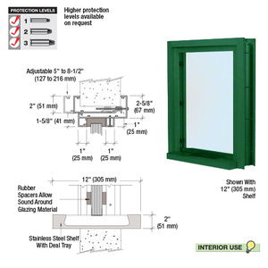 CRL KYNAR® Painted (Specify) Aluminum Clamp-On Frame Interior Glazed Exchange Window with 12" Shelf and Deal Tray
