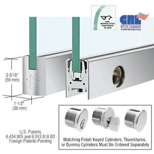 CRL Satin Anodized 1/2" Glass Low Profile Square Door Rail With Lock - 35-3/4" Length