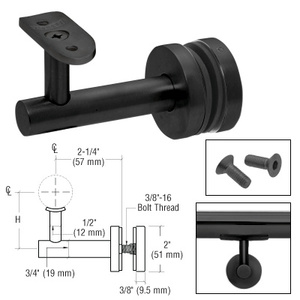 CRL Matte Black Short Arm Malibu Series Glass Mounted Hand Rail Bracket