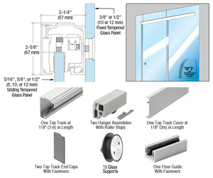 CRL280 Series Brushed Stainless Anodized Series Single Sliding Door Glass Fixed Panel Mount Installation Kit for 1/2" (12 mm) Tempered Glass