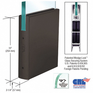 CRL Black Bronze Anodized 5/8" Glass 10" Square Door Rail Without Lock - 35-3/4" Length