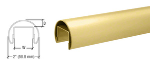 CRL Satin Brass 50.8 mm Premium Cap Rail for 21.52 mm or 25.52 mm Glass  - 3 m Long