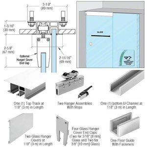 CRL50 Satin Anodized Series Single Sliding Door with Fixed Panel Dropped Ceiling Mount Kit